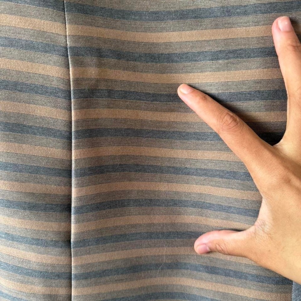 Vintage 50/60s Striped Dress Gray Tan Union Mod Button - Picture 6 of 8